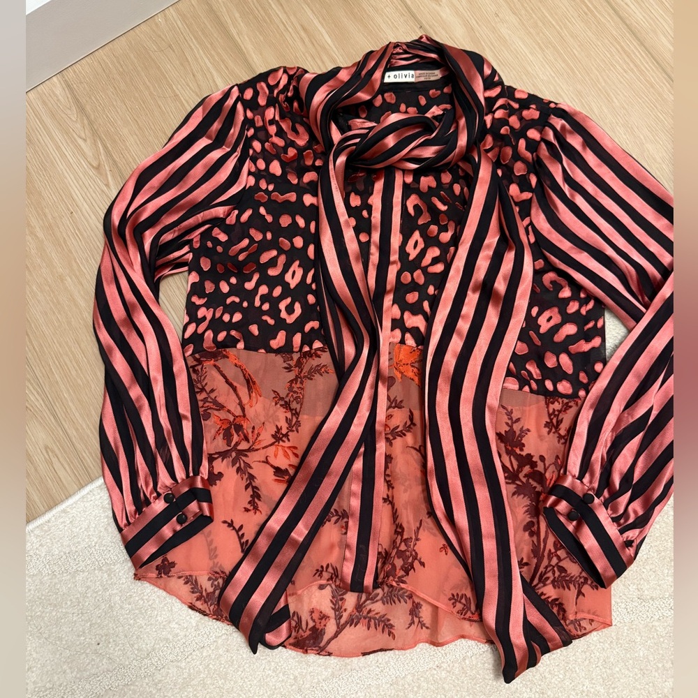 Alice + Olivia Pink and Black Striped Blouse